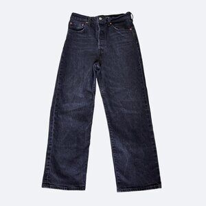 Levis Womens Ribcage Straight Ankle Jeans Size 28 Black Denim Premium
